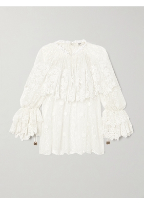 Chloé - Ruffled Corded Lace Blouse - Cream - FR 34,FR 36,FR 38,FR 40