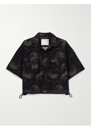 Sacai - Cropped Shell-trimmed Printed Poplin Shirt - Black - 1,2,3,4
