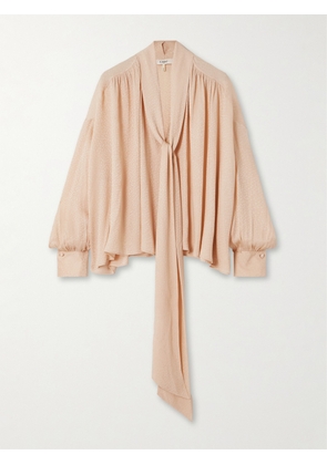 Chloé - Tie-detailed Gathered Silk-blend Jacquard Blouse - Pink - FR 34,FR 36,FR 38,FR 40,FR 42,FR 44,FR 46