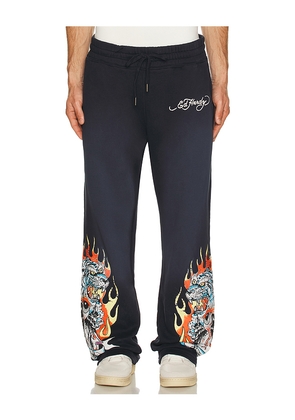 Ed Hardy Tiger Flames Baggy Sweatpant in Navy. Size L. Also in M, XL/1X.