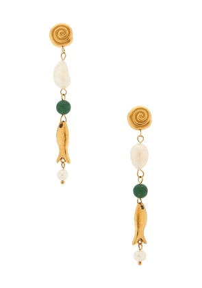 Casa Clara La Paz Wood And Gold Beaded Earring in Green.