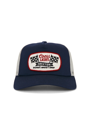 Brixton Coors Light Pit Stop Trucker Hat in Blue.