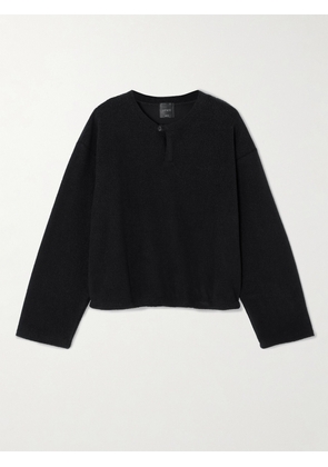 LESET - Teddy Fleece Henley Top - Black - x small,small,medium,large,x large