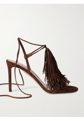 Aquazzura - Gytane 85 Fringed Suede Sandals - Brown - IT36,IT36.5,IT37,IT37.5,IT38,IT38.5,IT39,IT39.5,IT40,IT40.5,IT41,IT42