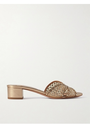 Aquazzura - Crystal Lover 35 Embellished Mesh And Leather Mules - Gold - IT36,IT36.5,IT37,IT37.5,IT38,IT38.5,IT39,IT39.5,IT40,IT40.5,IT41,IT42