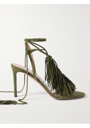 Aquazzura - Gytane 85 Fringed Suede Sandals - Green - IT36,IT36.5,IT37,IT37.5,IT38,IT38.5,IT39,IT39.5,IT40,IT40.5,IT41,IT42