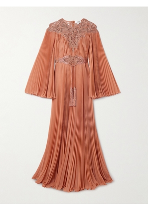 Zuhair Murad - Embroidered Embellished Tulle-trimmed Plissé-georgette Gown - Orange - FR 36,FR 38,FR 40,FR 42,FR 44