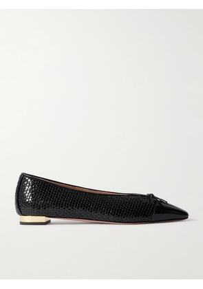 Aquazzura - Gioia Textured Glossed-leather Ballet Flats - Black - IT35,IT35.5,IT36,IT36.5,IT37,IT37.5,IT38,IT38.5,IT39,IT39.5,IT40,IT40.5,IT41,IT41.5,IT42