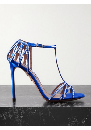 Aquazzura - Forever More 110 Crystal-embellished Satin Sandals - Blue - IT36,IT36.5,IT37,IT37.5,IT38,IT38.5,IT39,IT39.5,IT40,IT41