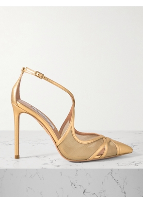 Aquazzura - Shear 105mm Metallic Leather-trimmed Mesh Pumps - Gold - IT35,IT36,IT36.5,IT37,IT37.5,IT38,IT38.5,IT39,IT39.5,IT40,IT40.5,IT41,IT42