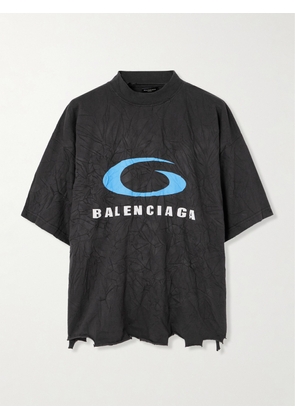 Balenciaga - Cropped Distressed Printed Cotton-jersey T-shirt - Black - 1,2,3,4