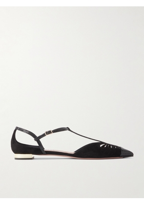 Aquazzura - Camille Patent Snake-effect Leather-trimmed Cutout Suede Point-toe Flats - Black - IT34,IT35,IT36,IT36.5,IT37,IT37.5,IT38,IT38.5,IT39,IT39.5,IT40,IT40.5,IT41,IT41.5,IT42