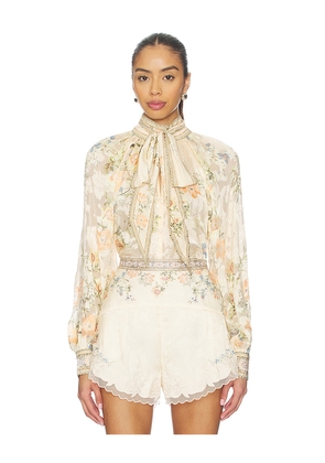 Camilla Detachable Bow Raglan Blouse in Neutral. Size L. Also in M, S, XS.