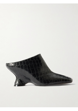 Dries Van Noten - Croc-effect Leather Wedge Mules - Black - IT35,IT36,IT37,IT37.5,IT38,IT38.5,IT39,IT39.5,IT40,IT41
