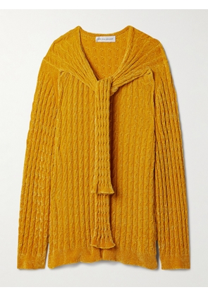 Marie Adam-Leenaerdt - Oversized Scarf-detailed Cable-knit Chenille Sweater - Yellow - small,medium
