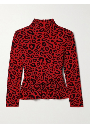 Marie Adam-Leenaerdt - Ruched Jacquard-knit Peplum Top - Red - x small,small,medium