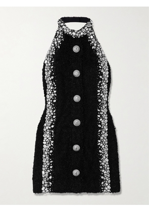 Balmain - Crystal-embellished Bouclé Halterneck Mini Dress - Black - FR 36,FR 38,FR 40,FR 42