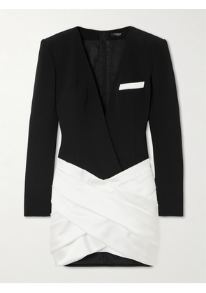 Balmain - Two-tone Asymmetric Crepe And Pleated Satin Mini Dress - Black - FR 34,FR 36,FR 38,FR 40,FR 42