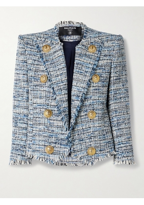 Balmain - Spencer Button-embellished Frayed Cotton-blend Tweed Blazer - Blue - FR 34,FR 36,FR 38,FR 40,FR 42,FR 44,FR 46