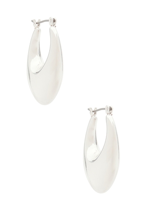 Ettika Chunky Oval Hoop Earrings in Metallic Silver.