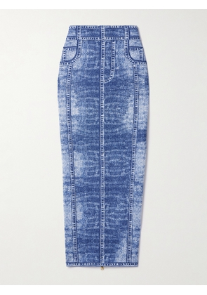 Balmain - Trompe-l'œil Printed Knitted Midi Skirt - Blue - FR 34,FR 36,FR 38,FR 40,FR 42,FR 44
