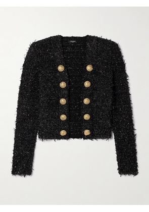 Balmain - Button-embellished Sequined Metallic Bouclé-tweed Jacket - Black - FR 34,FR 36,FR 38,FR 40,FR 42,FR 44,FR 46