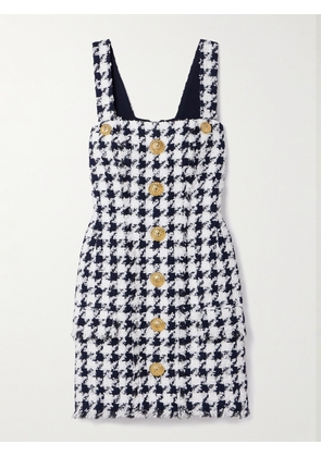 Balmain - Button-embellished Frayed Tweed Mini Dress - White - FR 34,FR 36,FR 38,FR 40,FR 42,FR 44,FR 46