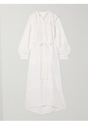 lemlem - Makeda Belted Metallic Striped Cotton-gauze Maxi Dress - White - x small,small,medium,large