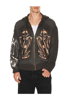 Ed Hardy Skeles Boxy Zip Hoodie in Grey. Size L. Also in S, M, XL/1X.