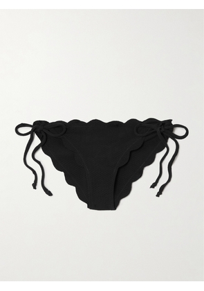 Marysia - Mott Scalloped Recycled-seersucker Bikini Briefs - Black - x small,small,medium,large,x large,xx large