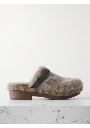 Brunello Cucinelli - Bead-embellished Shearling Clogs - Brown - IT36.5,IT37,IT37.5,IT38,IT39,IT39.5,IT40,IT41