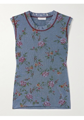 RABANNE - Floral-print Metallic Knitted Tank - Blue - x small,small,medium,large,x large