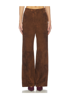 AEXAE Leather Suede Straight Leg Pant in Brown. Size L. Also in M, S, XS.