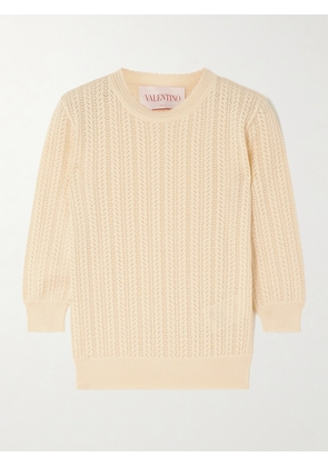 Valentino Garavani - Pointelle-knit Cotton Sweater - Cream - xx small,x small,small,medium,large,x large