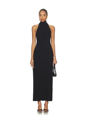 Enza Costa Knit Halter Turtleneck Fluid Dress in Black. Size L. Also in XS, S, M, XL.