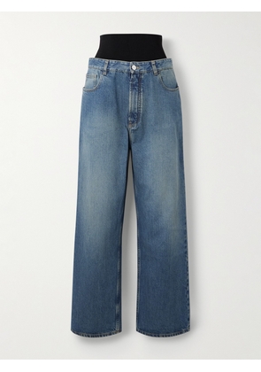 Alaïa - Layered Jersey-trimmed Wide-leg Jeans - Blue - FR 34,FR 36,FR 38,FR 40,FR 42,FR 44,FR 46