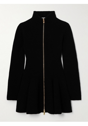 Alaïa - Ribbed Wool And Cashmere-blend Peplum Cardigan - Black - FR 34,FR 36,FR 38,FR 40,FR 42,FR 44