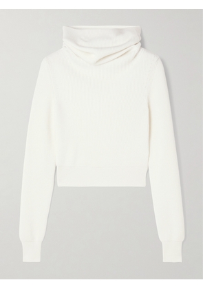 Alaïa - Hooded Cropped Ribbed Wool-blend Sweater - White - FR 34,FR 36,FR 38,FR 40,FR 42,FR 44,FR 46