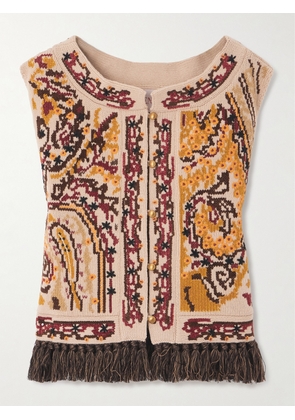 Valentino Garavani - Fringed Embroidered Wool Vest - Neutrals - xx small,x small,small,medium,large
