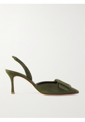 Manolo Blahnik - Maysli 70 Buckled Suede Slingback Pumps - Green - IT35,IT35.5,IT36,IT36.5,IT37,IT37.5,IT38,IT38.5,IT39,IT39.5,IT40,IT40.5,IT41,IT41.5,IT42,IT42.5,IT43