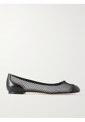 Manolo Blahnik - Capbalme Leather-trimmed Mesh Ballet Flats - Black - IT36,IT36.5,IT37,IT37.5,IT38,IT38.5,IT39,IT39.5,IT40,IT40.5,IT41,IT41.5,IT42,IT43