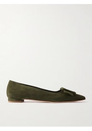 Manolo Blahnik - Maysale Buckled Suede Point-toe Flats - Green - IT35,IT35.5,IT36,IT36.5,IT37,IT37.5,IT38,IT38.5,IT39,IT39.5,IT40,IT40.5,IT41,IT41.5,IT42,IT42.5,IT43