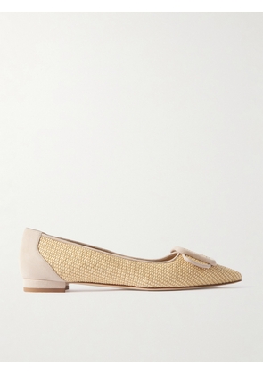 Manolo Blahnik - Maysale Suede-trimmed Raffia Point-toe Flats - Cream - IT36,IT36.5,IT37,IT37.5,IT38,IT38.5,IT39,IT39.5,IT40,IT40.5,IT41,IT41.5,IT42,IT43