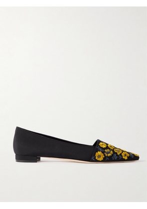 Manolo Blahnik - Safiye Embroidered Crepe De Chine Point-toe Flats - Black - IT36,IT37,IT37.5,IT38,IT38.5,IT39,IT39.5,IT40,IT40.5,IT41,IT41.5,IT42,IT43