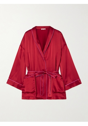 Skin - Joy Piped Silk-satin Robe - Red - 01,2,3,4,5