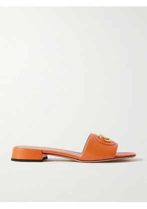 Valentino Garavani - Vlogo Embellished Leather Slides - Orange - IT36,IT37,IT37.5,IT38,IT38.5,IT39,IT39.5,IT40,IT40.5,IT41,IT42