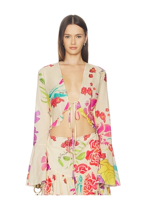 Donde Esteban Flores Voile Blouse in Cream,Pink. Size L. Also in XS, S, M.