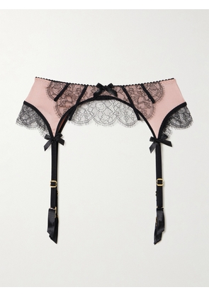 Agent Provocateur - Sammi Bow-embellished Leavers Lace-trimmed Stretch Silk-satin Suspenders - Pink - 1,2,3,4,5