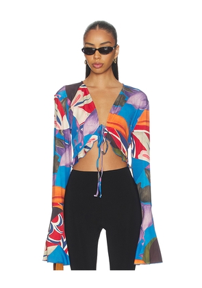 Donde Esteban Palenque Flores Jersey Blouse in Blue,Red. Size L. Also in XS, S, M.