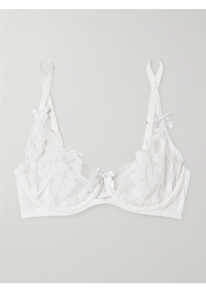 Agent Provocateur - Alysia Bow-detailed Embroidered Tulle Underwired Bra - White - 32A,34A,32B,34B,32C,34C,32D,34D,32DD,34DD,32E,34E